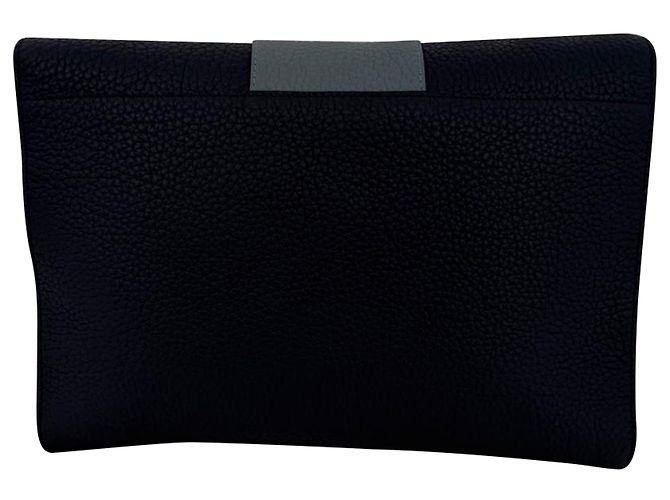 Pochette Delvaux en cuir texturé noir - vue 3