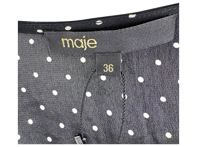 Maje Polka Dot V-Neck Midi Kleid aus schwarzer Viskose - Ansicht 4