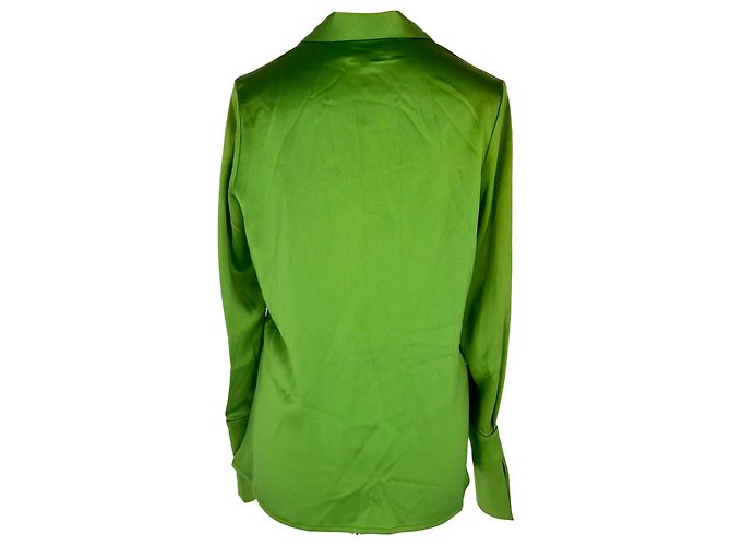 Autre Marque Blusa Galvan London com decote em V e mangas com punhos em cetim verde - vista 3