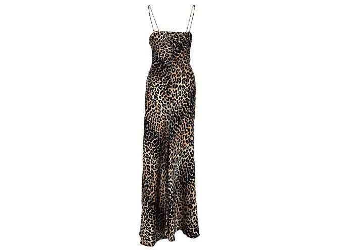Vestido maxi sin mangas Ganni con estampado de leopardo en seda marrón Castaño - vista 3