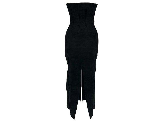 Autre Marque Abito midi bustier Titania Galvan London in velluto nero - vista 3