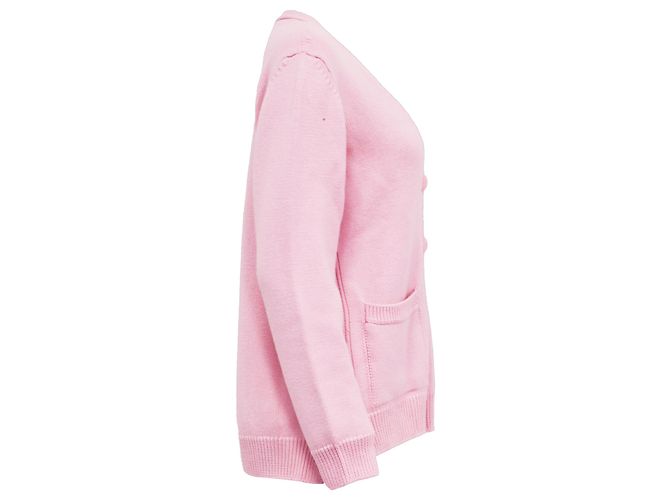 Ganni V-Ausschnitt Strickcardigan aus rosa Wolle Pink - Ansicht 2