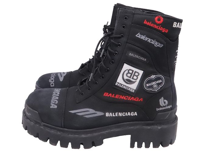 Balenciaga Strike Combat Boots aus schwarzer Baumwolle - Ansicht 3