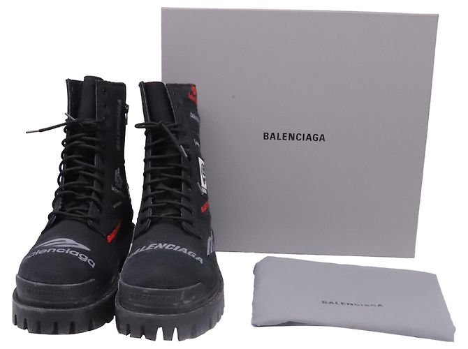Balenciaga Strike Combat Boots aus schwarzer Baumwolle - Ansicht 5