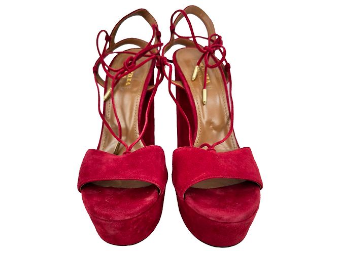 Sandali platform Aquazzura Austin in camoscio Burgundy - vista 2