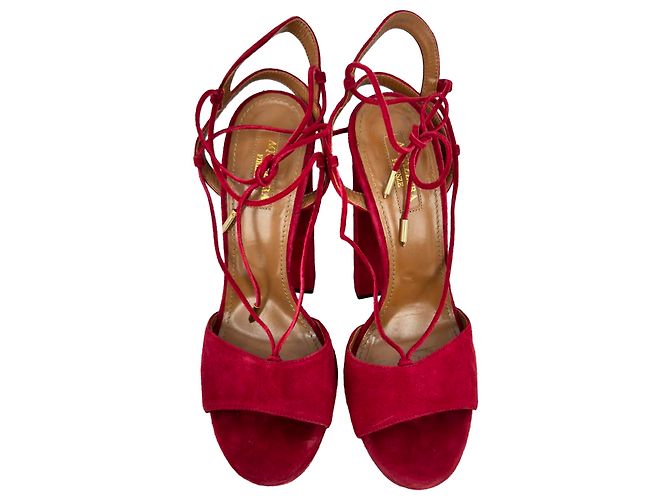 Sandali platform Aquazzura Austin in camoscio Burgundy - vista 3
