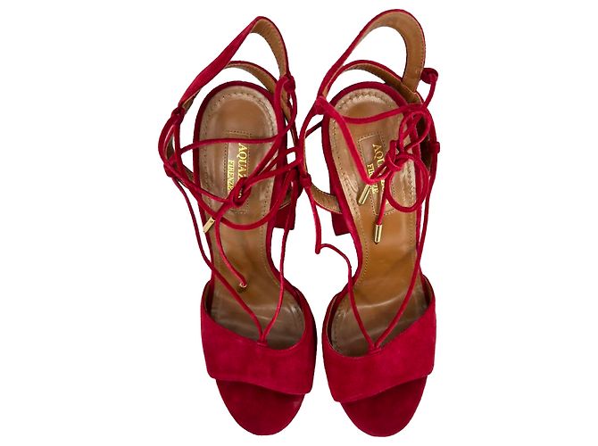 Sandali platform Aquazzura Austin in camoscio Burgundy - vista 4