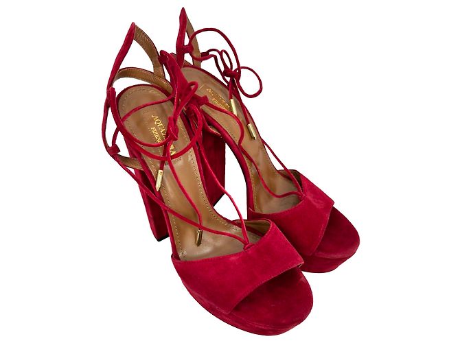 Sandali platform Aquazzura Austin in camoscio Burgundy - vista 5