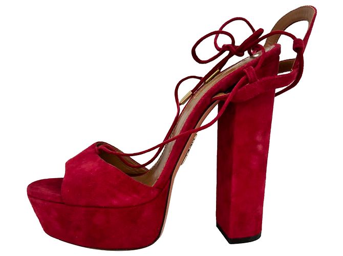 Sandali platform Aquazzura Austin in camoscio Burgundy - vista 7