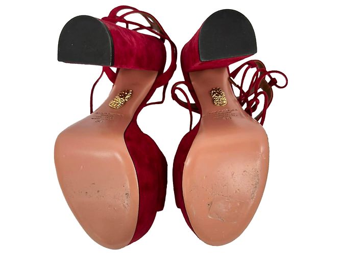 Sandali platform Aquazzura Austin in camoscio Burgundy - vista 8