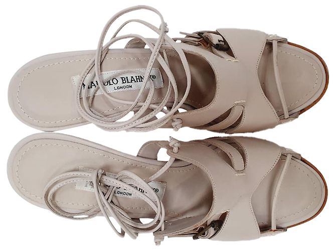 Sandali stringati Manolo Blahnik in pelle grigia Grigio - vista 5