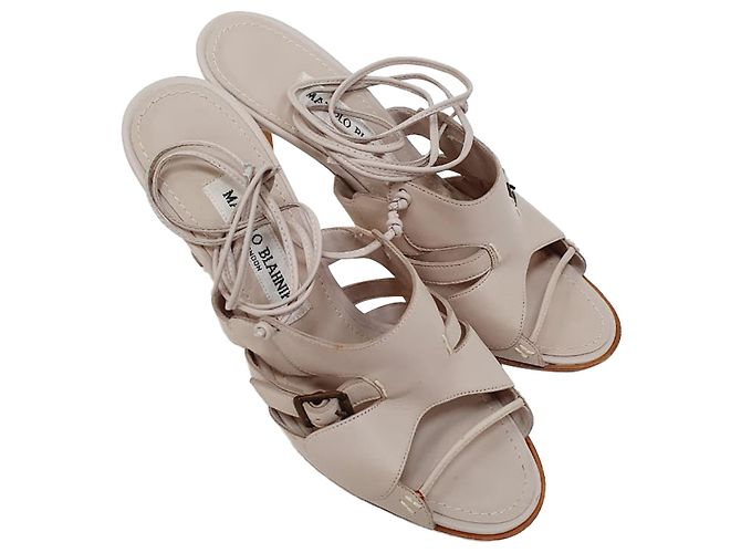 Sandali stringati Manolo Blahnik in pelle grigia Grigio - vista 6
