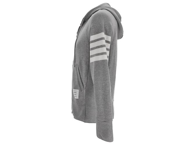 Thom Browne 4-Bar Zip-Up Hoodie aus grauer Baumwolle - Ansicht 2