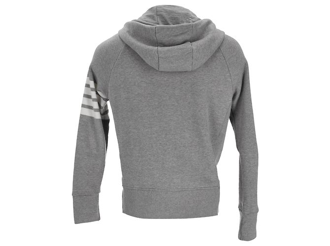 Thom Browne 4-Bar Zip-Up Hoodie aus grauer Baumwolle - Ansicht 3