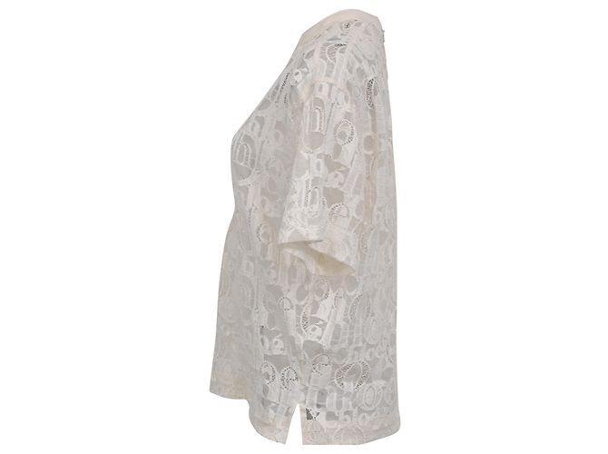 Chloé Logo Lace Patterned Blouse in Ivory Cotton White Cream - view 2