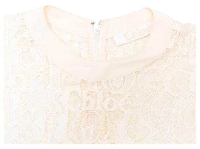 Chloé Logo Lace Patterned Blouse in Ivory Cotton White Cream - view 4