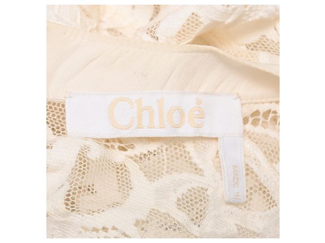 Chloé Logo Lace Patterned Blouse in Ivory Cotton White Cream - view 5