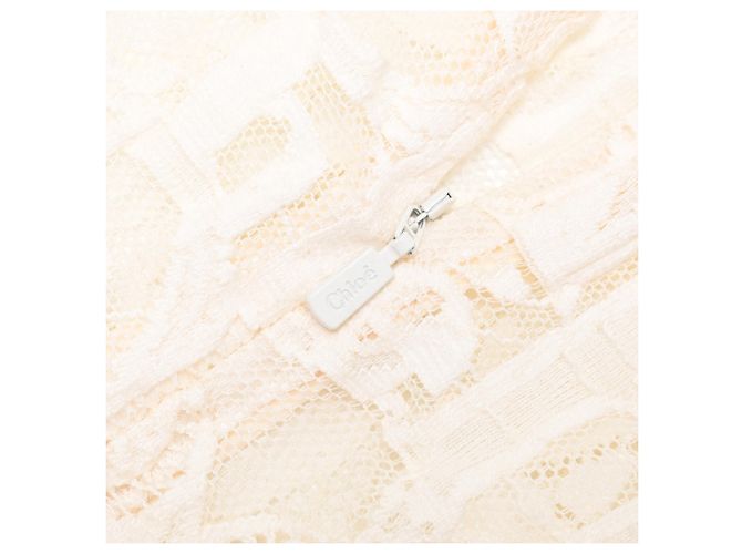 Chloé Logo Lace Patterned Blouse in Ivory Cotton White Cream - view 6