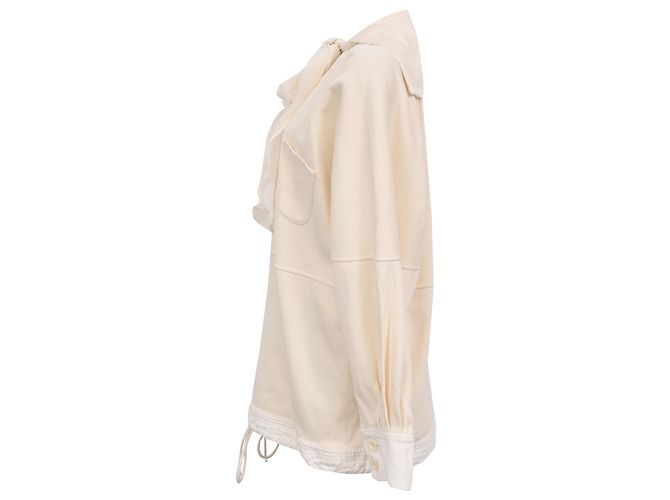 Top de manga comprida com decote em V e faixa Chloé em algodão creme Branco Cru - vista 2
