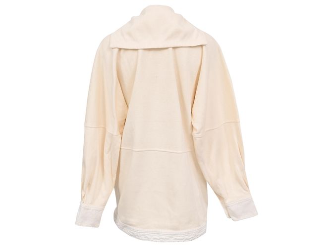 Top de manga comprida com decote em V e faixa Chloé em algodão creme Branco Cru - vista 3