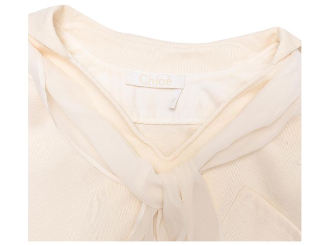 Top de manga comprida com decote em V e faixa Chloé em algodão creme Branco Cru - vista 4