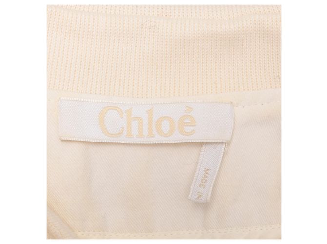 Top de manga comprida com decote em V e faixa Chloé em algodão creme Branco Cru - vista 5