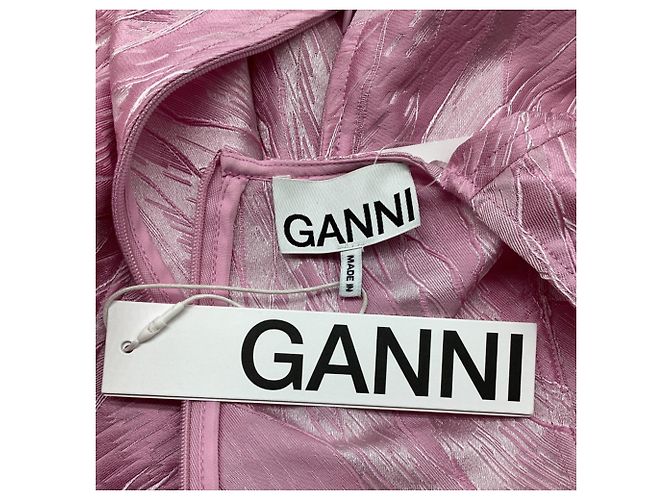 Ganni Midi-Kleid aus Jacquard mit Puffärmeln in rosa Polyester - Ansicht 10