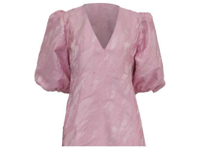 Ganni Midi-Kleid aus Jacquard mit Puffärmeln in rosa Polyester - Ansicht 4
