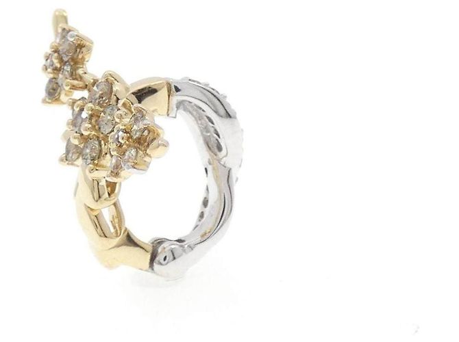 Autre Marque Au750 Einzelohrring Blume und Diamant Golden - Ansicht 2
