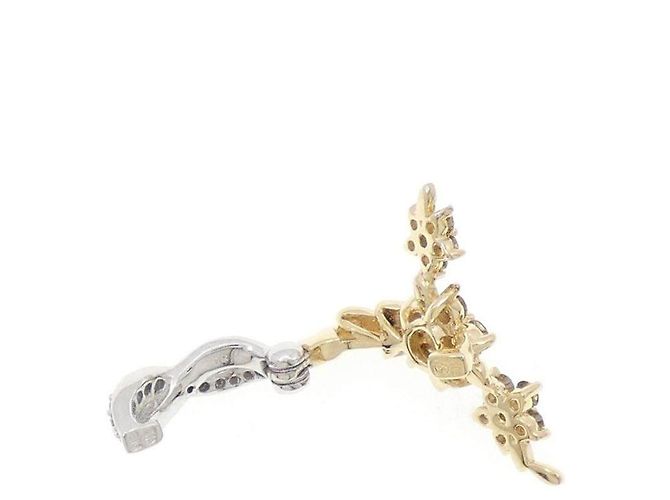 Autre Marque Au750 Einzelohrring Blume und Diamant Golden - Ansicht 3