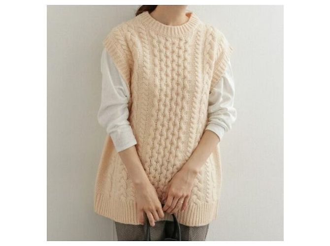 Autre Marque URBAN RESEARCH DOORS Chaleco de lana Shetland con patrón Aran Blanco Blanco roto - vista 3