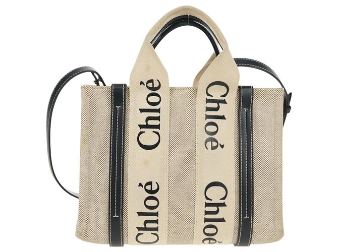 Chloé Chloe Woody Convertible Canvas with Leather Mini Bege - vista 2