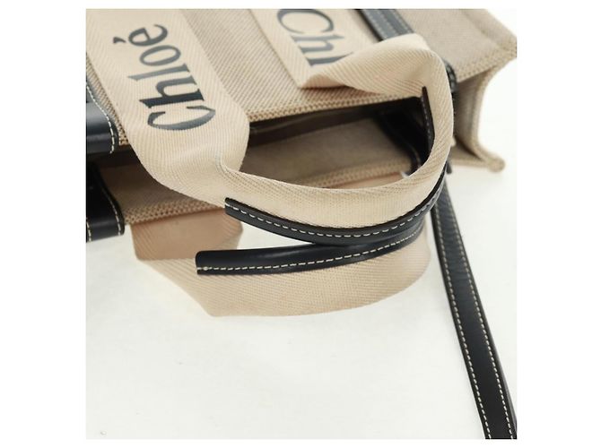 Chloé Chloe Woody Convertible Canvas with Leather Mini Bege - vista 7