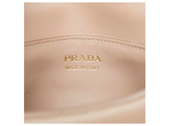 Saffiano Bolsa de Ombro Prada Logo Chain Bege - vista 7