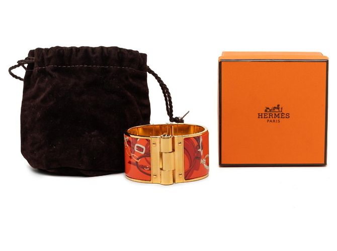 Hermès Bracelet jonc en émail or et orange Hermes Doré - vue 8