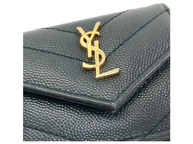 Autre Marque Cartera de piel Saint Laurent Cassandra tri-fold Verde - vista 13