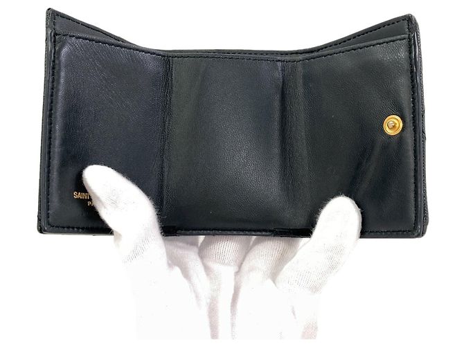 Autre Marque Cartera de piel Saint Laurent Cassandra tri-fold Verde - vista 4