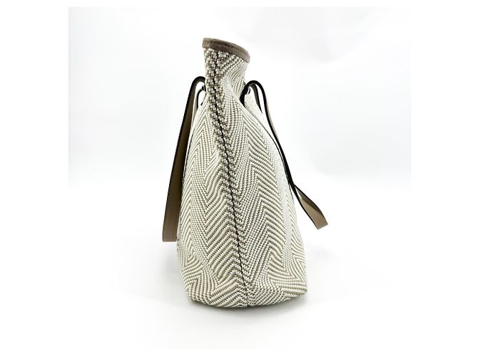 Hermès Hermes Chennai Woven Leather and Canvas Mini Blanco - vista 3