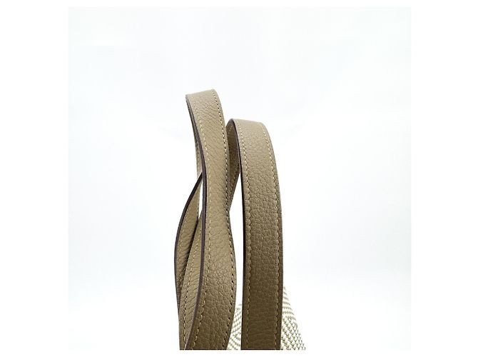 Hermès Hermes Chennai Woven Leather and Canvas Mini Blanco - vista 6