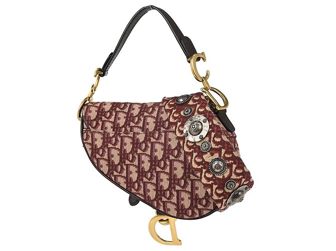 Christian Dior Saddle Logo Embroidered Canvas Medium Bordeaux - vista 2
