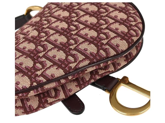 Christian Dior Saddle Logo Embroidered Canvas Medium Bordeaux - vista 7