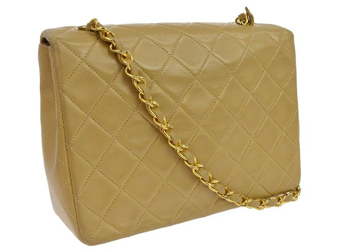 Chanel Retro Classic Square Flap Quilted Goatskin Mini Bege - vista 2