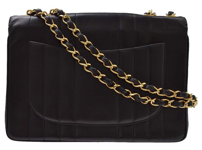 Chanel Vintage Classic Single Flap Vertical Quilt Lambskin Jumbo Nero - vista 2