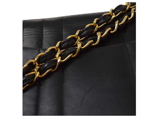 Chanel Vintage Classic Single Flap Vertical Quilt Lambskin Jumbo Nero - vista 7