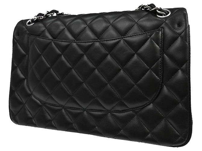 Chanel Vintage Classic Double Flap Quilted Lambskin Jumbo Nero - vista 2