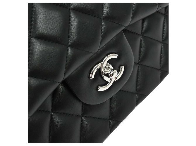 Chanel Vintage Classic Double Flap Quilted Lambskin Jumbo Nero - vista 7