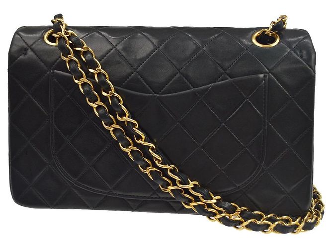 Chanel Vintage Classic Double Flap Quilted Lambskin Small Nero - vista 2
