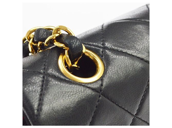 Chanel Vintage Classic Double Flap Quilted Lambskin Small Nero - vista 6