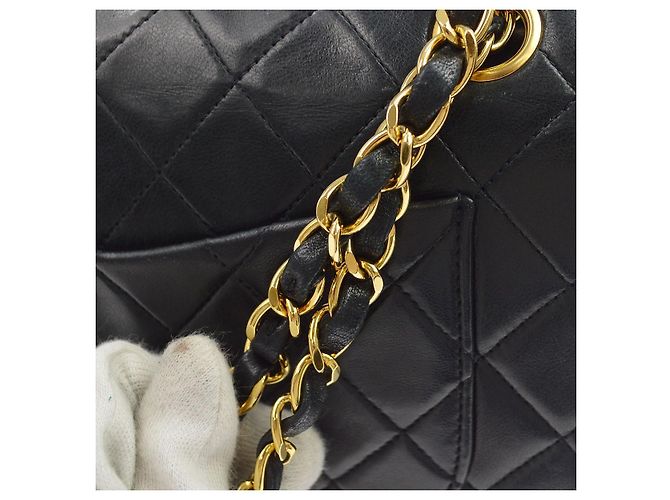 Chanel Vintage Classic Double Flap Quilted Lambskin Small Nero - vista 7
