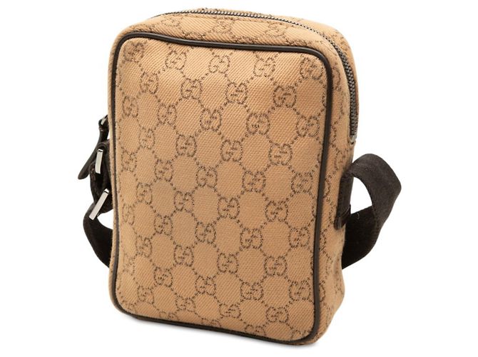 Borsa a tracolla Gucci in tela GG e pelle marrone - vista 2
